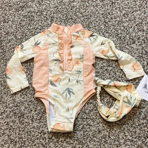 🆕 Jessica Simpson Pastel Floral Rashguard Swimsuit with Matching Headband - Picture 1 of 5